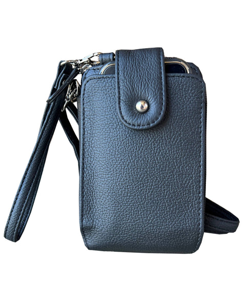 Roma Leathers - 3140 BK phone pouch with credit card slots adjustable strap: Light brown