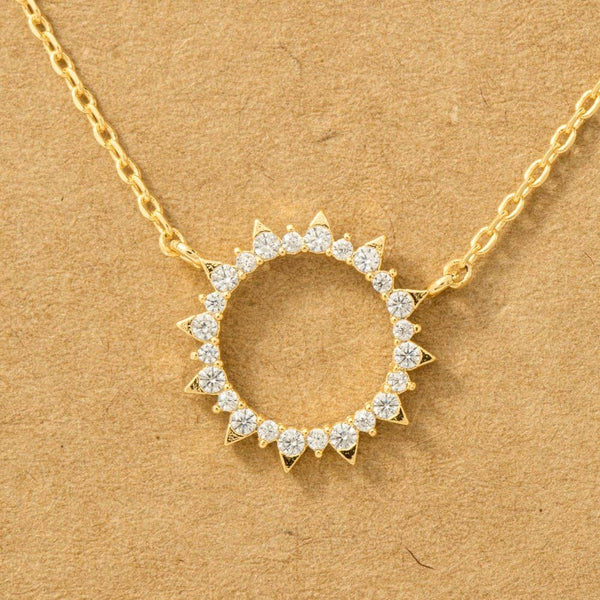 Fame Accessories - Gold Dipped Pave Circle Sun Pendant Necklace: S