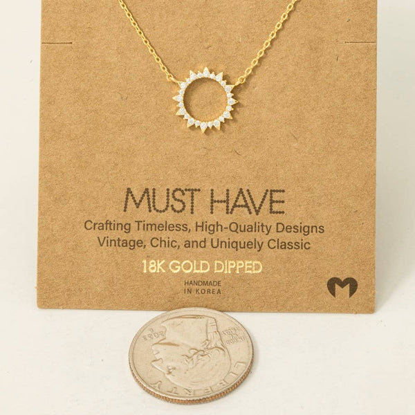 Fame Accessories - Gold Dipped Pave Circle Sun Pendant Necklace: S