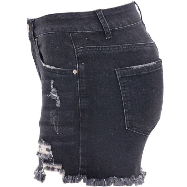 Lovesoft - Women's High-rise Ripped Stretch Summer Denim Shorts: M / Black / 73%Cotton/14%Rayon/11% Polyester/2%spandex