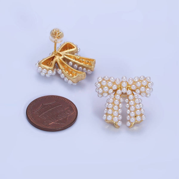 Aim Eternal - 14K Gold Filled Pearl Ribbon Bow Stud Earrings : Sliver