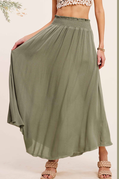 La Miel - JAP4176-Lightweight Spring Summer Maxi Skirt: S / Marsala