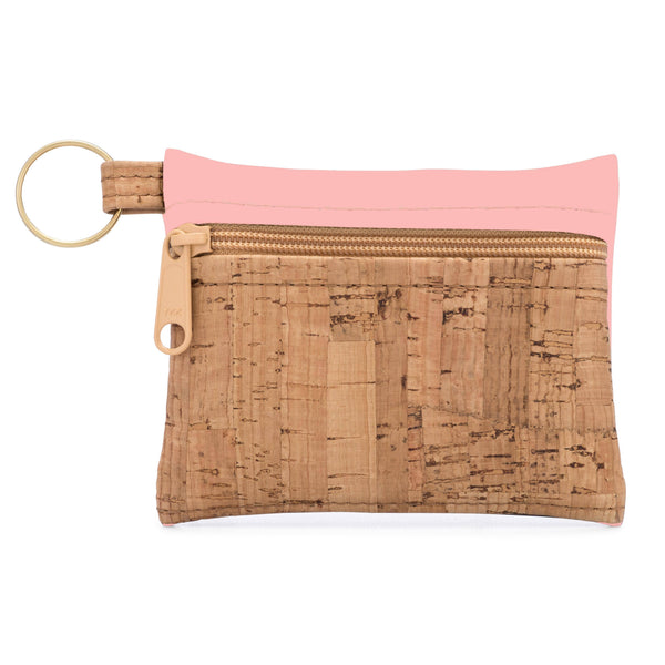 Key Chain Zipper Pouch | Rustic Cork + Faux Leather: Linen