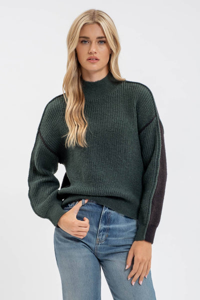 Blu Pepper - COLORBLOCK MOCK NECK EXPOSED SEAM KNIT SWEATER: IVORY