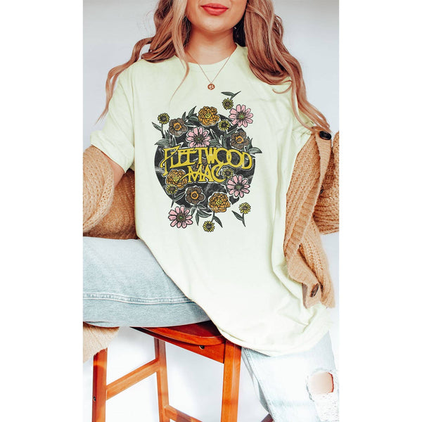 Retro Fleetwood Mac Floral Oversized Graphic Tee: CREAM / M/L