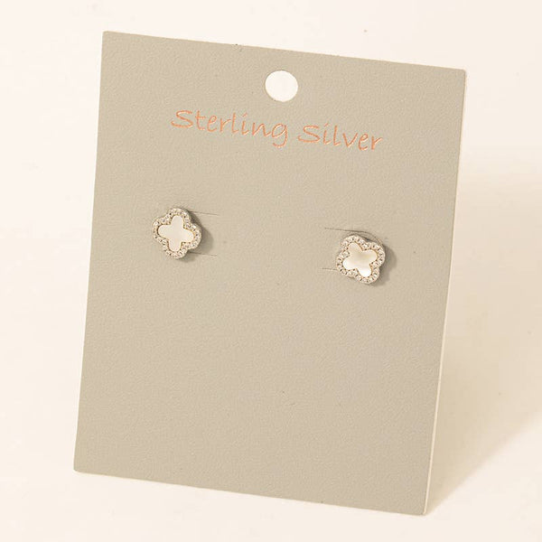 Fame Accessories - Sterling Silver Studded Clover Stud Earrings: GMO