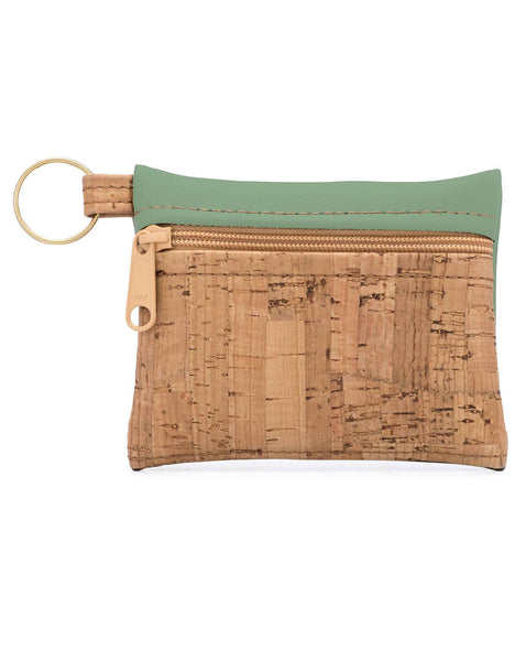 Key Chain Zipper Pouch | Rustic Cork + Faux Leather: Linen