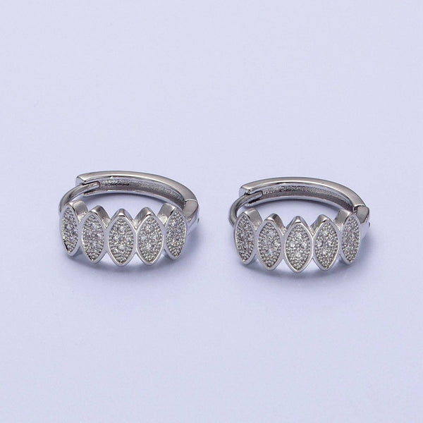 Aim Eternal - Gold, Silver Micro Paved CZ Marquise Geometric Lined 15mm Huggie Earrings | AB505 AB511: Gold