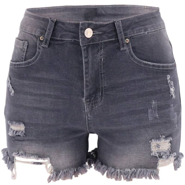 Lovesoft - Women's High-rise Ripped Stretch Summer Denim Shorts: M / Black / 73%Cotton/14%Rayon/11% Polyester/2%spandex