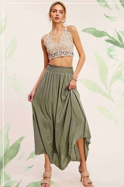 La Miel - JAP4176-Lightweight Spring Summer Maxi Skirt: S / Black