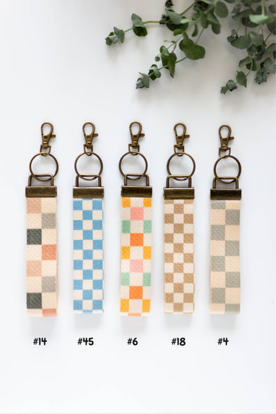 Frederick Family Co. - Canvas Wrist Keychain Lanyard, Custom Lanyard, Key Fob Wrist: #14 Boho Checker / 1.25 Inches Wide (size pictured)