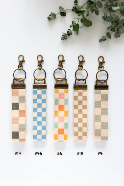 Frederick Family Co. - Canvas Wrist Keychain Lanyard, Custom Lanyard, Key Fob Wrist: #9 BeigeWhite Daisy / 1.25 Inches Wide (size pictured)