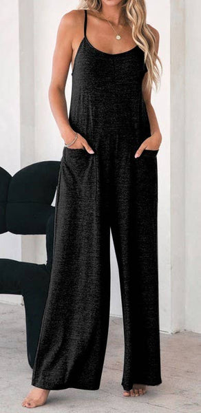 Pretty Bash - Heather Knit Wide Leg Pocket Jumpsuit: Gray / XL / Loose Fit