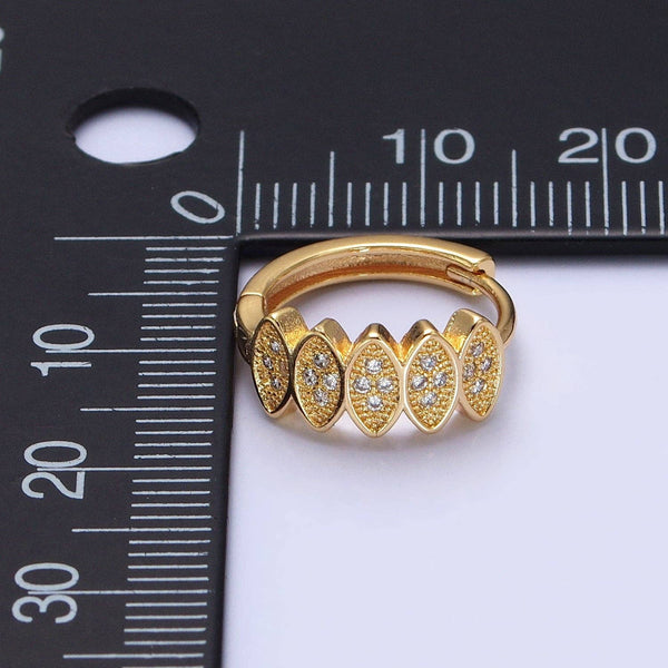 Aim Eternal - Gold, Silver Micro Paved CZ Marquise Geometric Lined 15mm Huggie Earrings | AB505 AB511: Gold