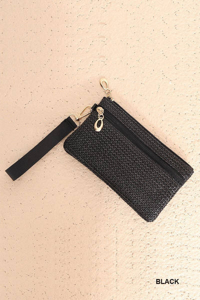 Vanilla Monkey - Boho Woven Straw Wristlet Wallet Bag: BLACK / 1 (ONE SIZE)