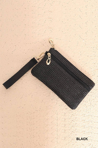 Vanilla Monkey - Boho Woven Straw Wristlet Wallet Bag: BLACK / 1 (ONE SIZE)