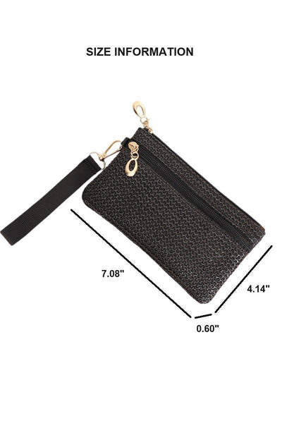 Vanilla Monkey - Boho Woven Straw Wristlet Wallet Bag: BLACK / 1 (ONE SIZE)
