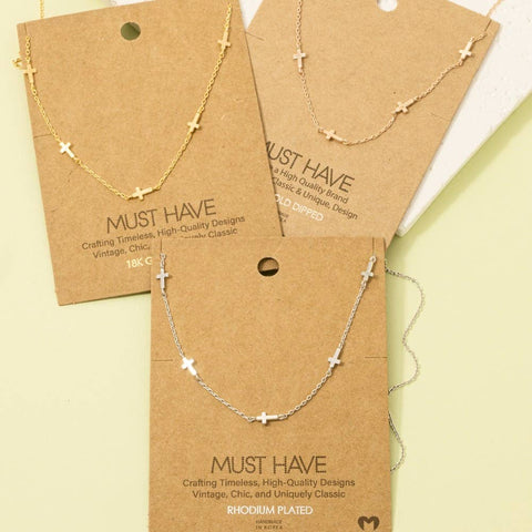 Fame Accessories - Gold Dipped Dainty Cross Station Necklace: G