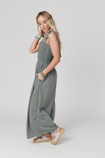 Three Bird Nest - Daytripper Wide Leg Jumpsuit - Light Olive: M