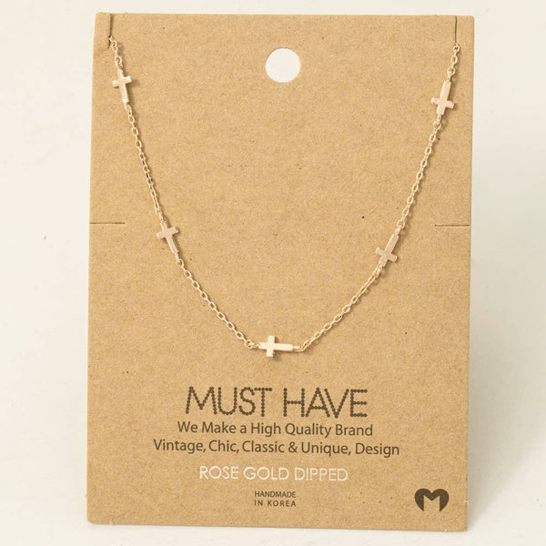 Fame Accessories - Gold Dipped Dainty Cross Station Necklace: G