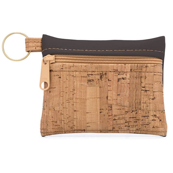 Key Chain Zipper Pouch | Rustic Cork + Faux Leather: Linen