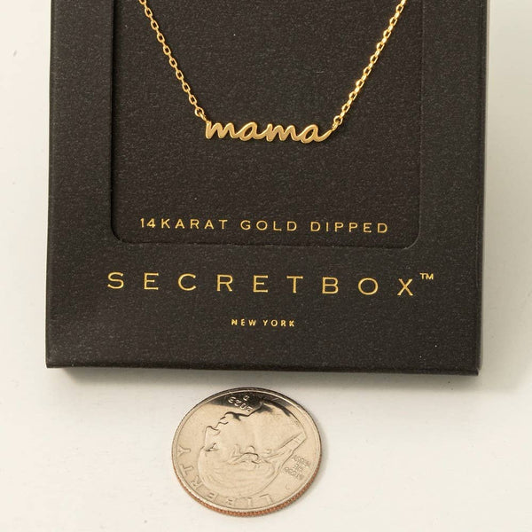 Fame Accessories - Secret Box Gold Dipped Dainty Mama Pendant Necklace: GD