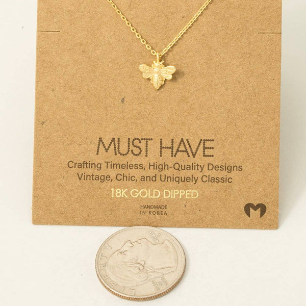 Fame Accessories - Gold Dipped Mini Bee Pendant Necklace: G