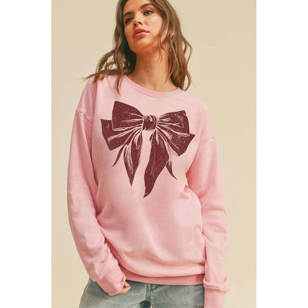 Honestee - Bow Graphic Sweatshirt: BLACK / M