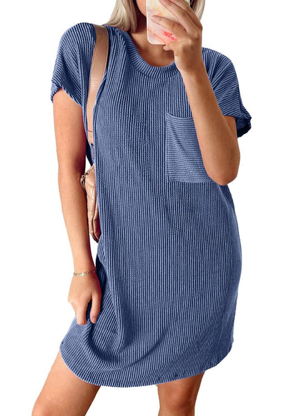 Lovesoft - Summer Casual T-shirt Short-sleeved Dress (With Pockets): Light Brown / 65%Rayon + 35%Polyester / M