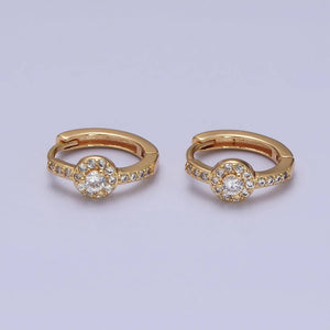 Aim Eternal - Gold Filled Clear/Purple Round CZ 13mm Huggie Earrings: Gold / Clear