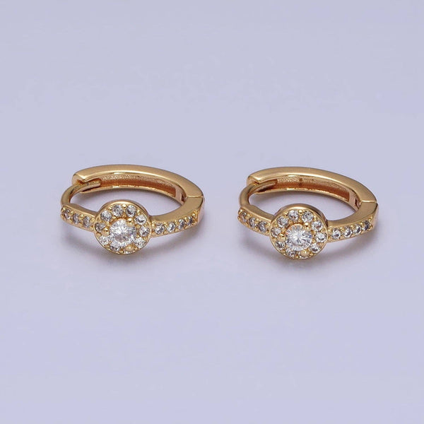 Aim Eternal - Gold Filled Clear/Purple Round CZ 13mm Huggie Earrings: Gold / Clear