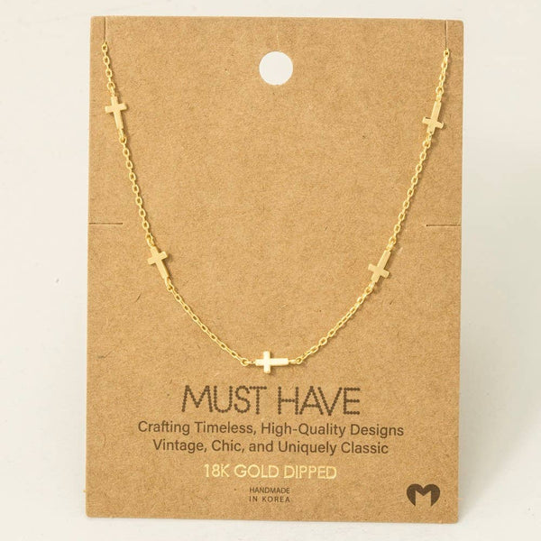 Fame Accessories - Gold Dipped Dainty Cross Station Necklace: G