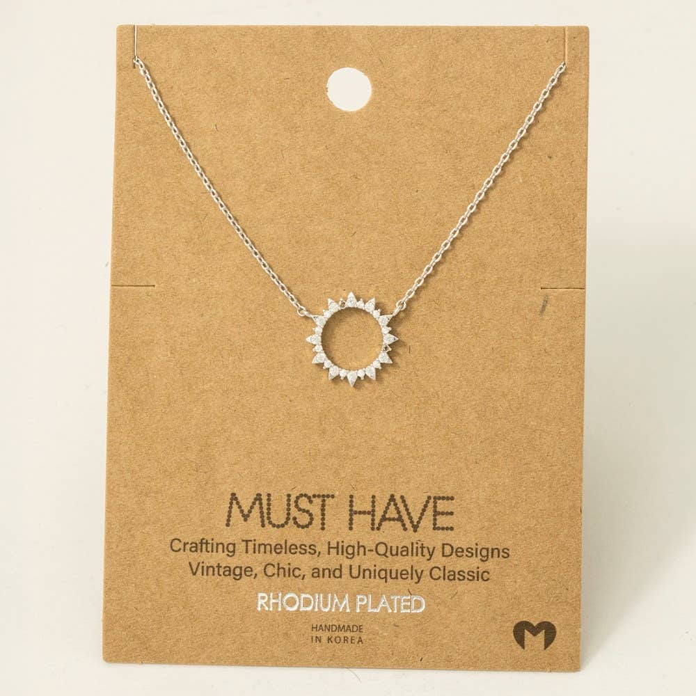 Fame Accessories - Gold Dipped Pave Circle Sun Pendant Necklace: S