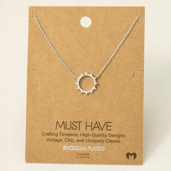 Fame Accessories - Gold Dipped Pave Circle Sun Pendant Necklace: S