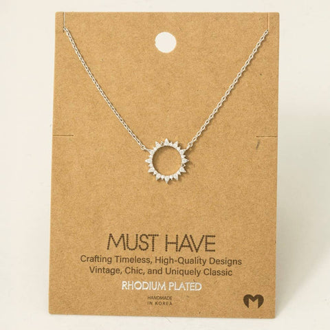 Fame Accessories - Gold Dipped Pave Circle Sun Pendant Necklace: S