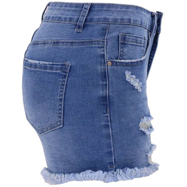 Lovesoft - Women's High-rise Ripped Stretch Summer Denim Shorts: S / Lighter Blue / 73%Cotton/14%Rayon/11% Polyester/2%spandex