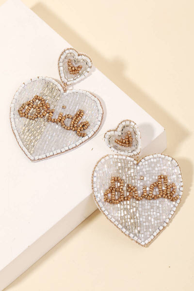 Anarchy Street - Seed Beaded Bride Print Heart Earrings: BLS