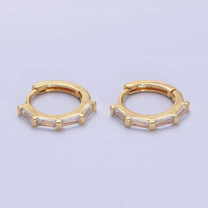 Aim Eternal - Dainty Gold Huggie Earring with Clear Baguette CZ Stone