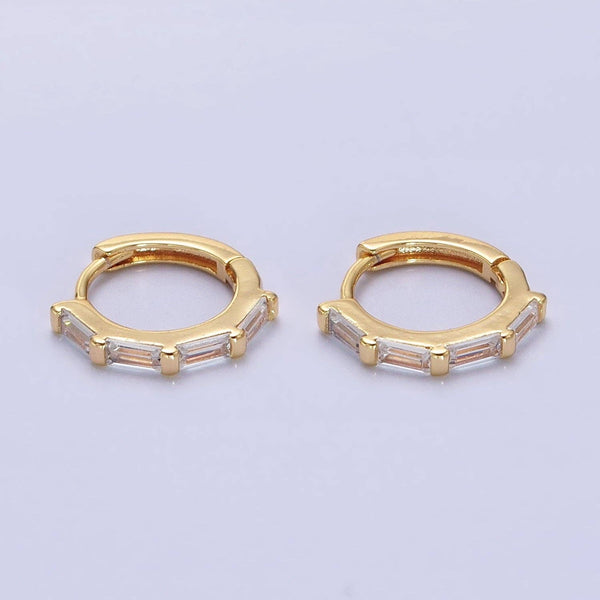 Aim Eternal - Dainty Gold Huggie Earring with Clear Baguette CZ Stone