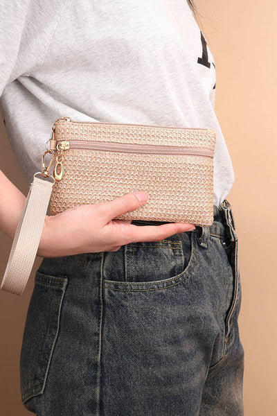 Vanilla Monkey - Boho Woven Straw Wristlet Wallet Bag: BLACK / 1 (ONE SIZE)