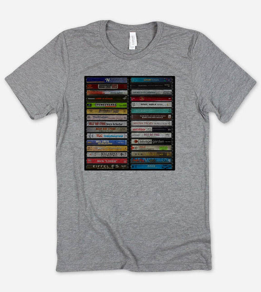 Classic 90's Pop & Rock Albums - Cassette Tape T-shirt: MD / White