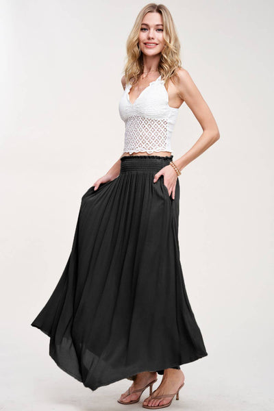 La Miel - JAP4176-Lightweight Spring Summer Maxi Skirt: S / Black