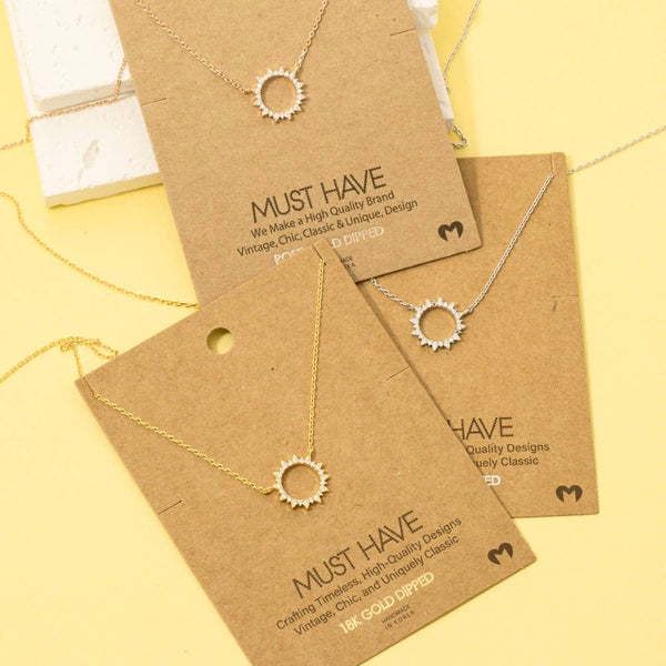 Fame Accessories - Gold Dipped Pave Circle Sun Pendant Necklace: S