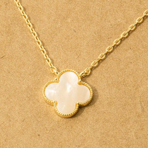 Fame Accessories - Gold Dipped Mother Of Pearl Clover Pendant Necklace: G