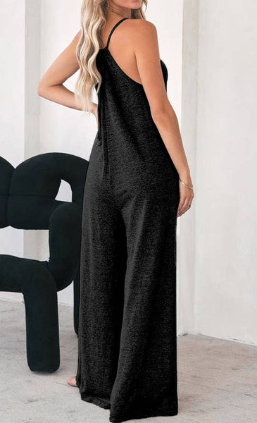 Pretty Bash - Heather Knit Wide Leg Pocket Jumpsuit: Gray / XL / Loose Fit