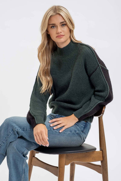 Blu Pepper - COLORBLOCK MOCK NECK EXPOSED SEAM KNIT SWEATER: IVORY