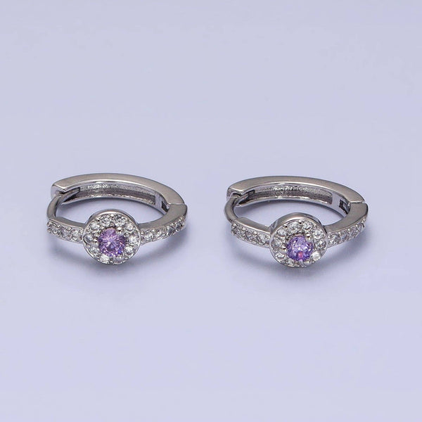 Aim Eternal - Gold Filled Clear/Purple Round CZ 13mm Huggie Earrings: Gold / Clear