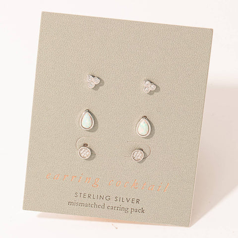 Fame Accessories - Sterling Silver Three Pair Stud Earring Set: S