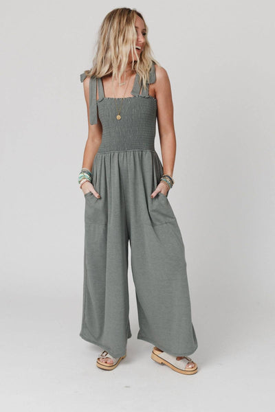 Three Bird Nest - Daytripper Wide Leg Jumpsuit - Light Olive: M