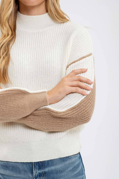 Blu Pepper - COLORBLOCK MOCK NECK EXPOSED SEAM KNIT SWEATER: IVORY